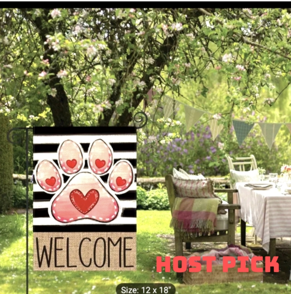 2/$12 - Welcome Heart Paw Print Garden Flag - Pink and Red